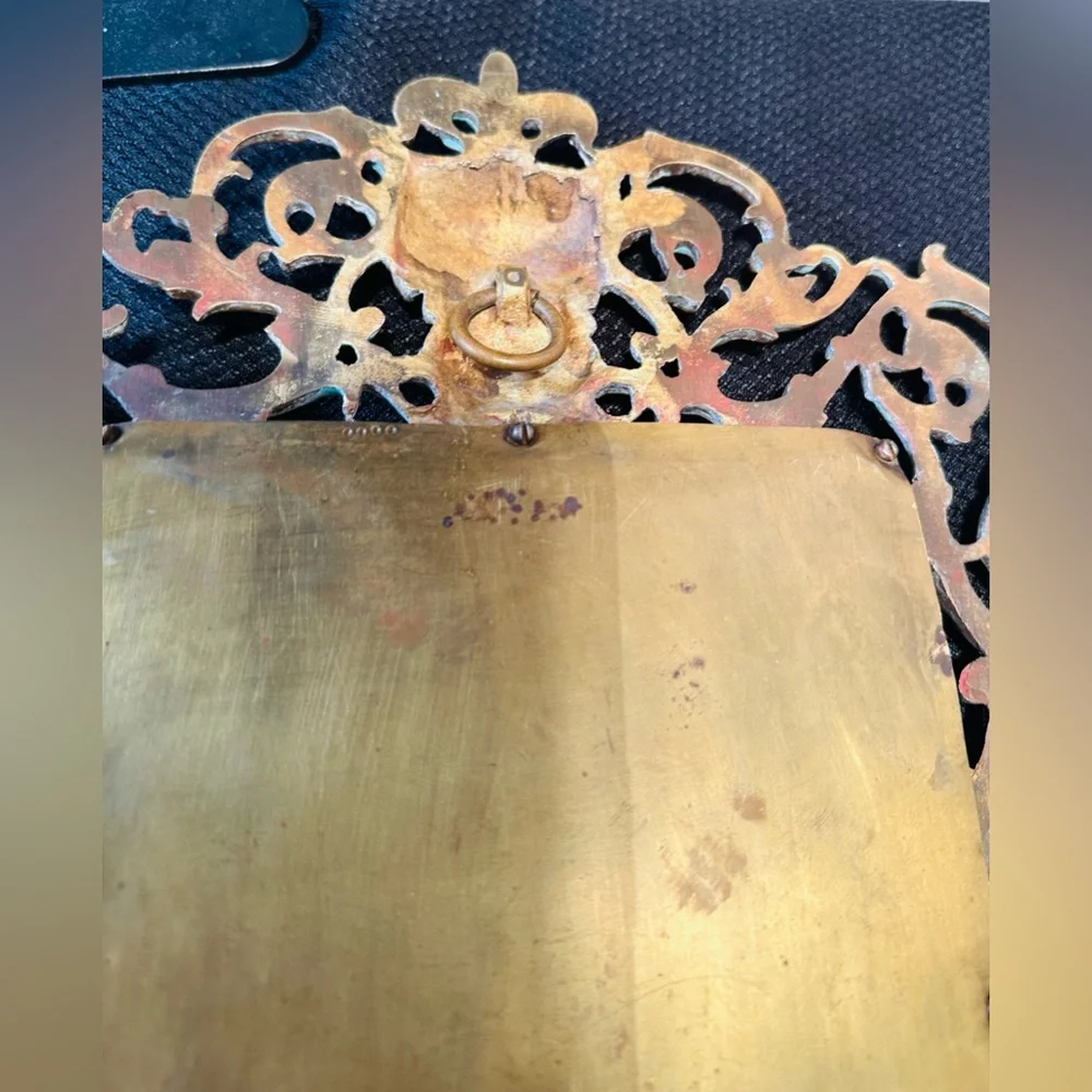 Antique 19th c. Victorian Brass Wall Mirror with Bacchus Face And Ornate Design